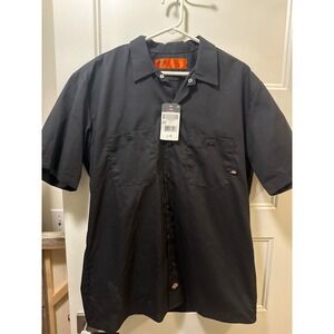 Dickies Mens Short Sleeve Work Shirt Black Button Up Dual Pocket LS535BK Lrg NWT